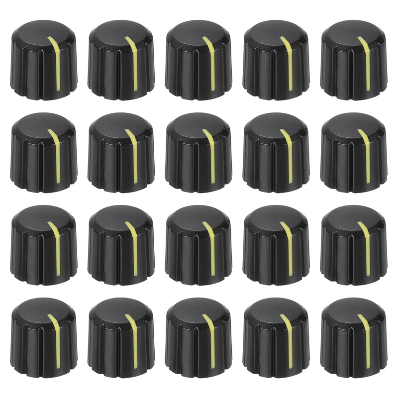 20pcs Potentiometer Knobs 6mm Knurled Shaft Hole Black Yellow