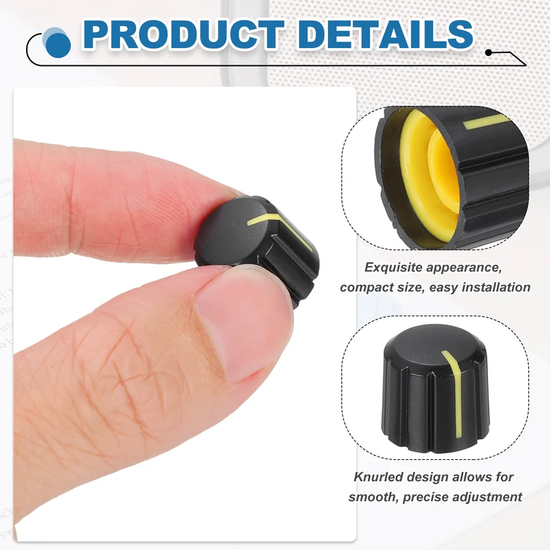 20pcs Potentiometer Knobs 6mm Knurled Shaft Hole Black Yellow