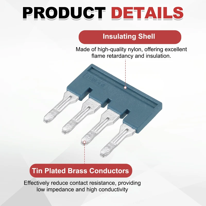 10Pcs FBS4-8 DIN Rail Terminal Block, 4 Position Press-Fit Jumper, Blue