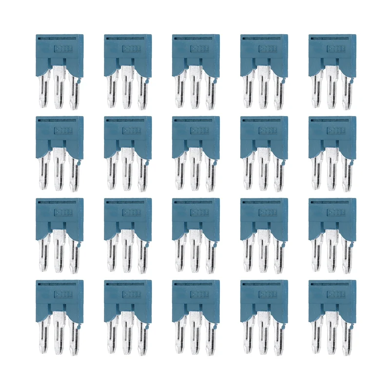 20Pcs FBS3-8 DIN Rail Terminal Block, 3 Position Press-Fit Jumper, Blue