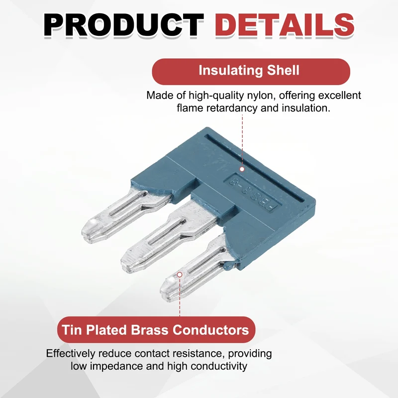 20Pcs FBS3-8 DIN Rail Terminal Block, 3 Position Press-Fit Jumper, Blue