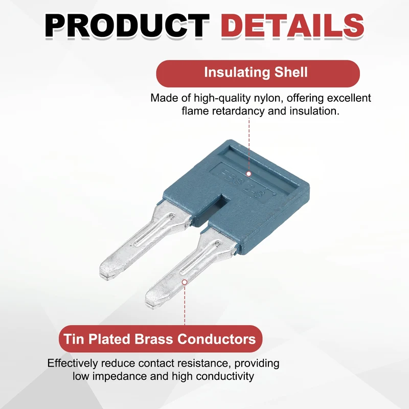 10Pcs FBS2-8 DIN Rail Terminal Block, 2 Position Press-Fit Jumper, Blue