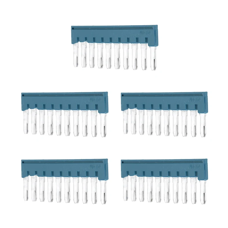 5Pcs FBS10-6 DIN Rail Terminal Block, 10 Position Press-Fit Jumper, Blue