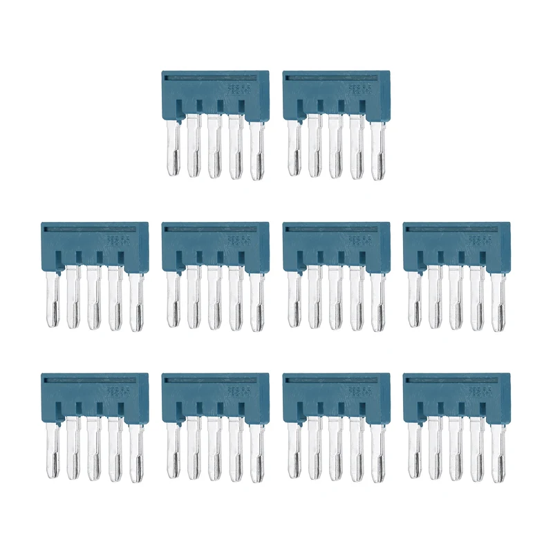 10Pcs FBS5-6 DIN Rail Terminal Block, 5 Position Press-Fit Jumper, Blue