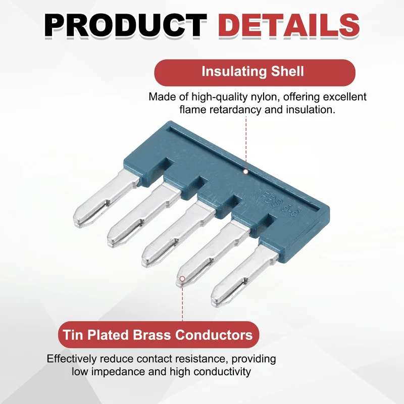 10Pcs FBS5-6 DIN Rail Terminal Block, 5 Position Press-Fit Jumper, Blue