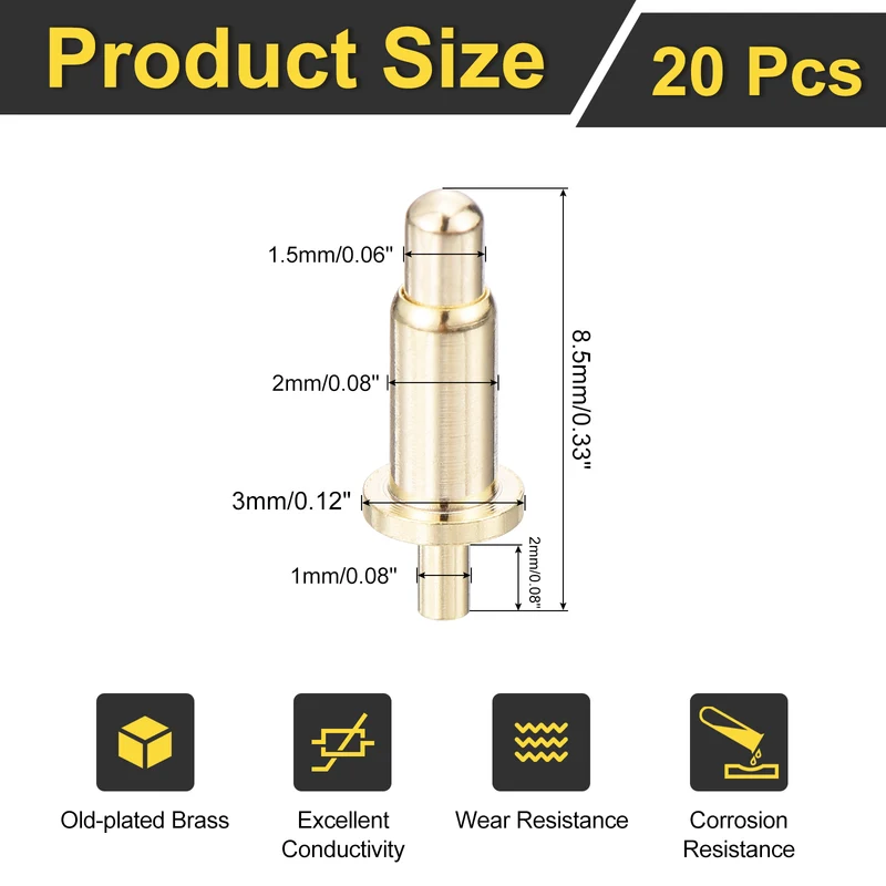 20Pcs 6.5mm Spring Loaded PogoPins Test Pin Probes Connector Plug-In Type