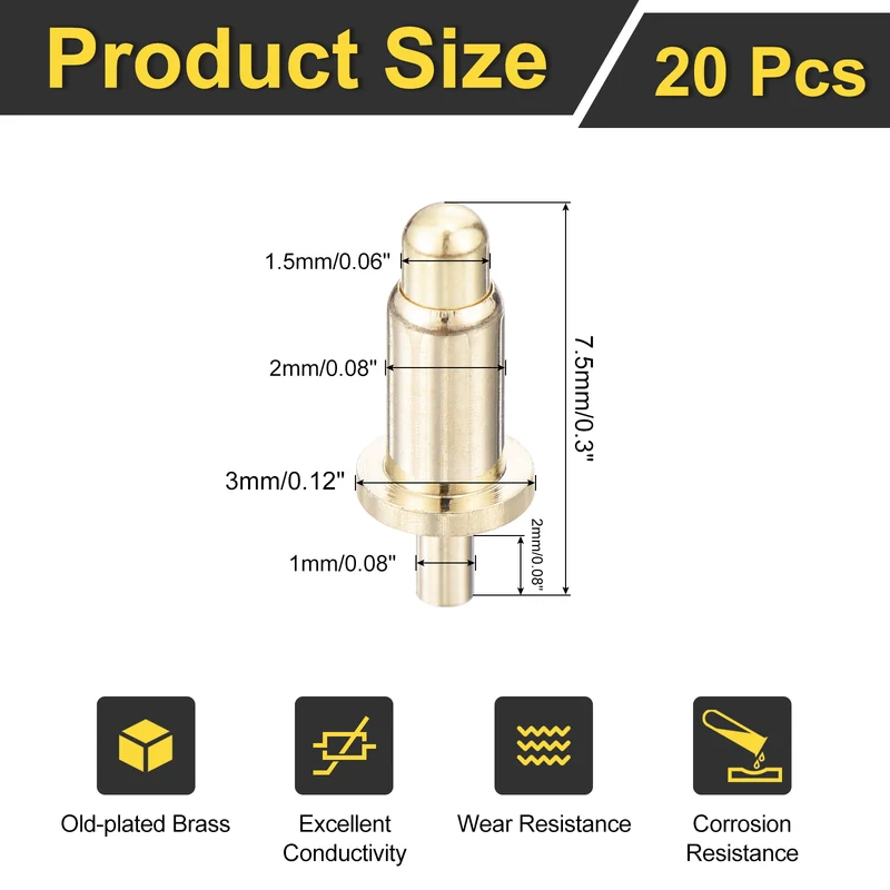 20Pcs 5.5mm Spring Loaded PogoPins Test Pin Probes Connector Plug-In Type