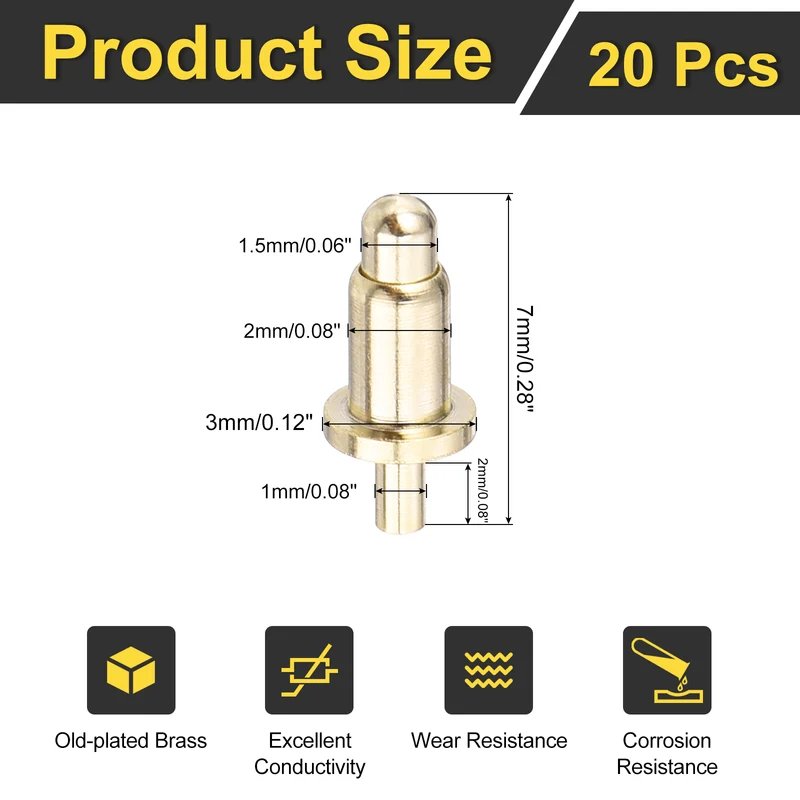 20Pcs 5mm Spring Loaded PogoPins Test Pin Probes Connector Plug-In Type