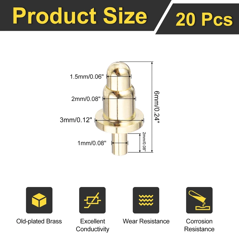 20Pcs 4mm Spring Loaded PogoPins Test Pin Probes Connector Plug-In Type