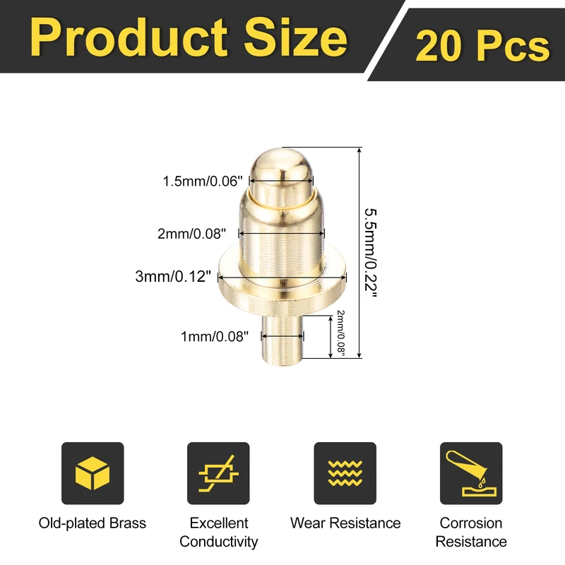 20Pcs 3.5mm Spring Loaded PogoPins Test Pin Probes Connector Plug-In Type