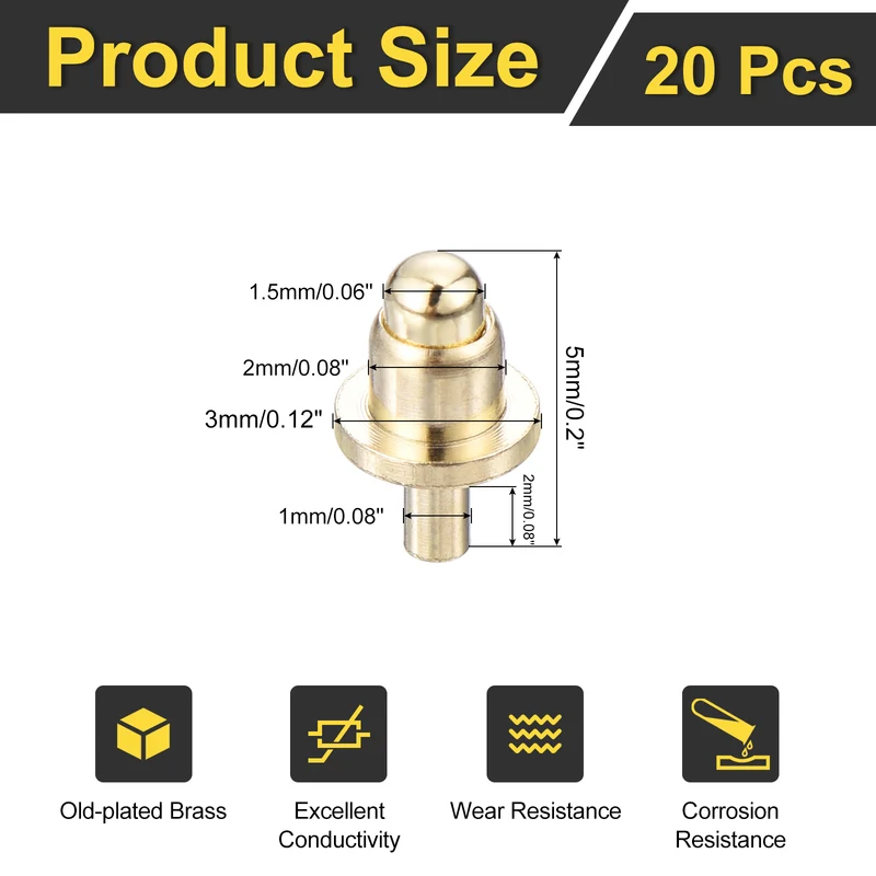 20Pcs 3mm Spring Loaded PogoPins Test Pin Probes Connector Plug-In Type