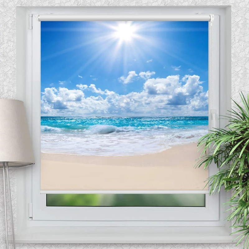 Klemmfix Rollo "Wellen Strand Meer" | Motiv-Klemmrollo