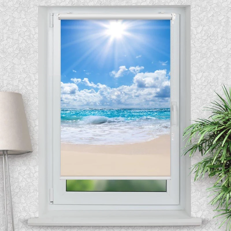 Klemmfix Rollo "Wellen Strand Meer" | Motiv-Klemmrollo
