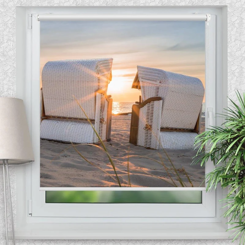 Klemmfix Rollo "Strandkorb Meer Nordsee" | Motiv-Klemmrollo
