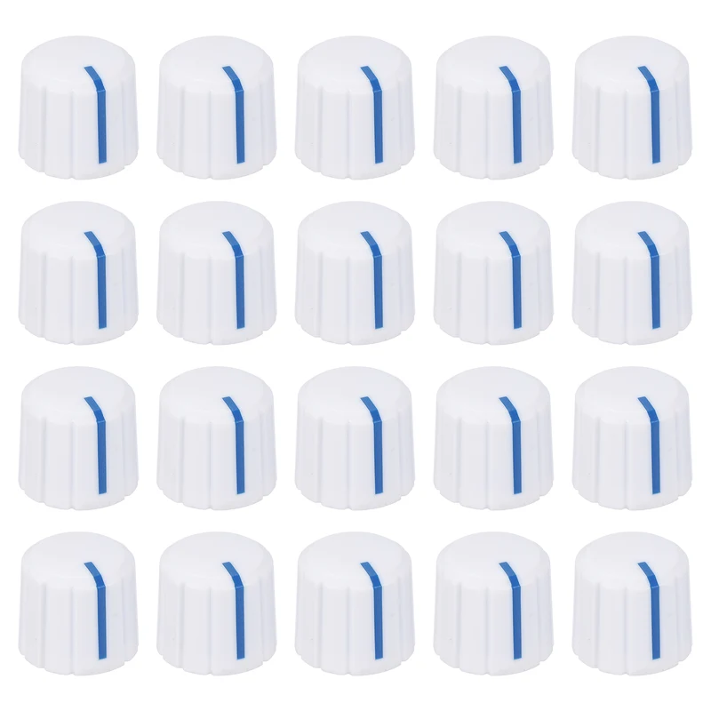 20pcs Potentiometer Knobs 6mm Knurled Shaft Hole White Blue