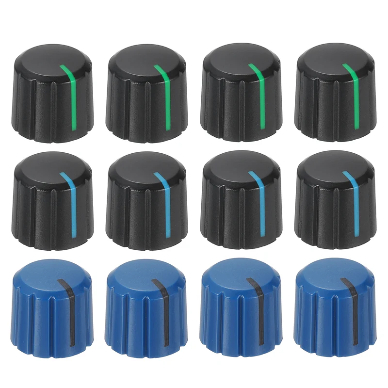 12pcs Potentiometer Knobs 6mm Black Green Blue Black Black Blue