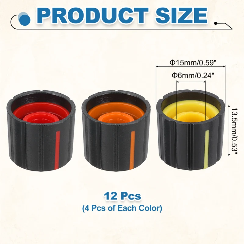 12pcs Potentiometer Knob Black Yellow Black Red Black Orange