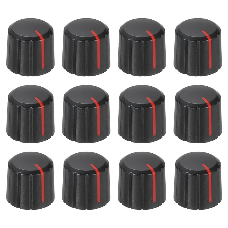 12pcs Potentiometer Knobs 6mm Knurled Shaft Hole Black Red