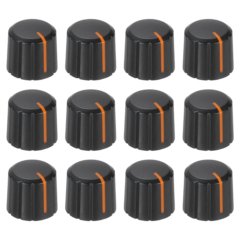 12pcs Potentiometer Knobs 6mm Knurled Shaft Hole Black Orange