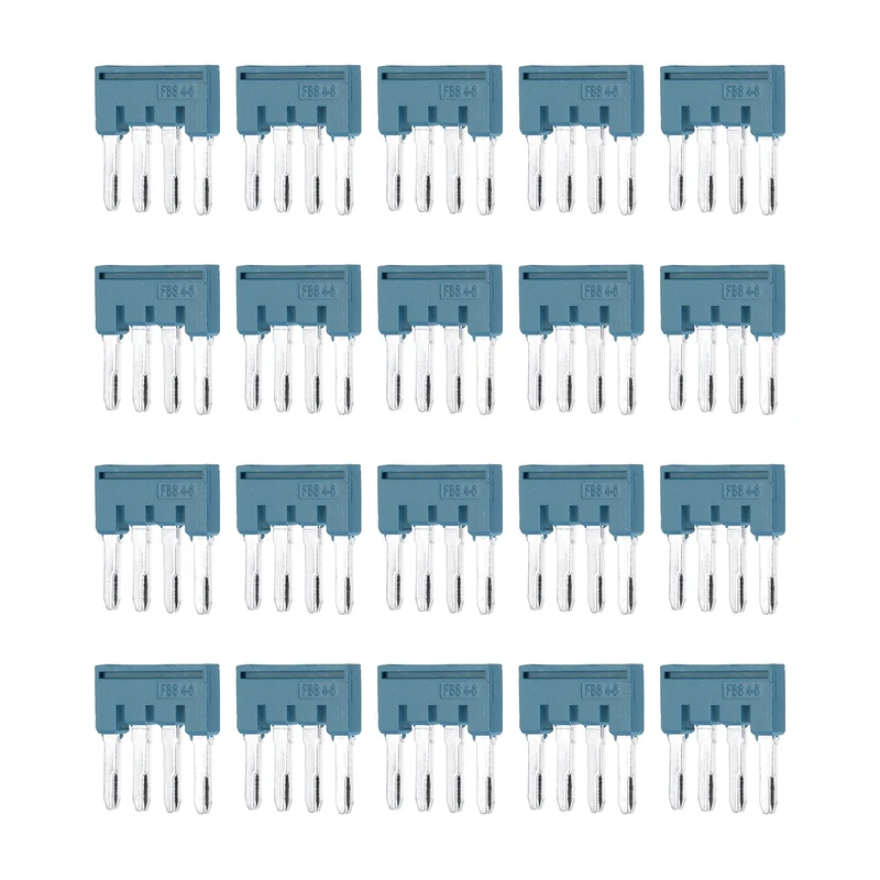 20Pcs FBS4-6 DIN Rail Terminal Block, 4 Position Press-Fit Jumper, Blue