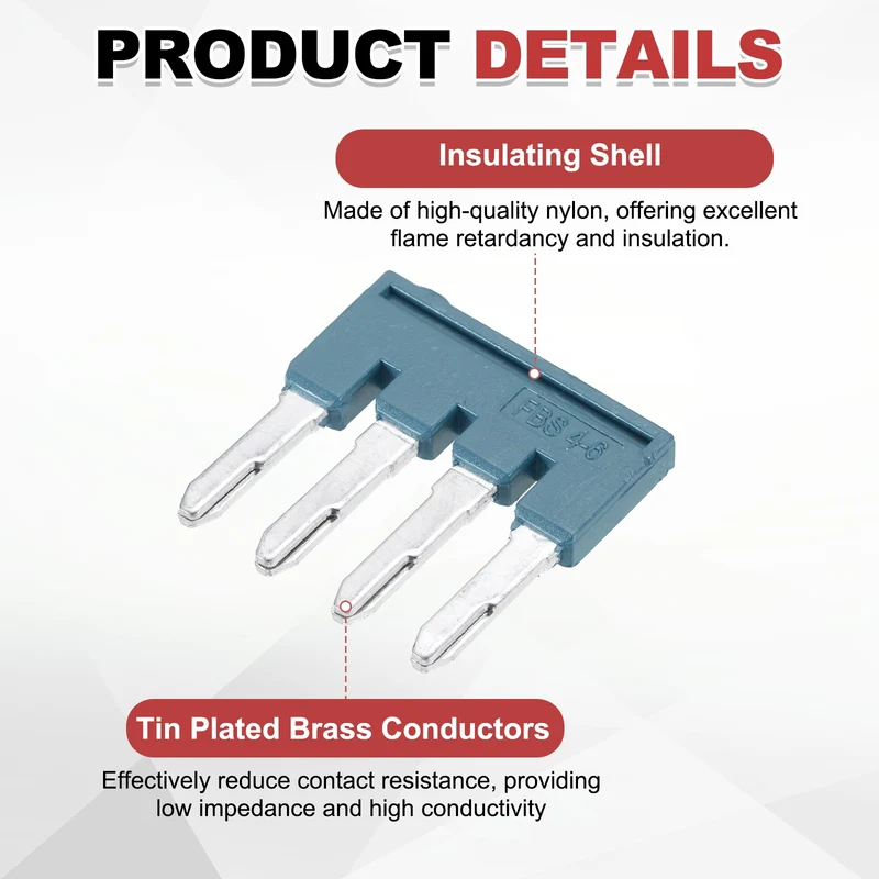20Pcs FBS4-6 DIN Rail Terminal Block, 4 Position Press-Fit Jumper, Blue