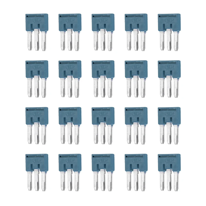 20Pcs FBS3-6 DIN Rail Terminal Block, 3 Position Press-Fit Jumper, Blue