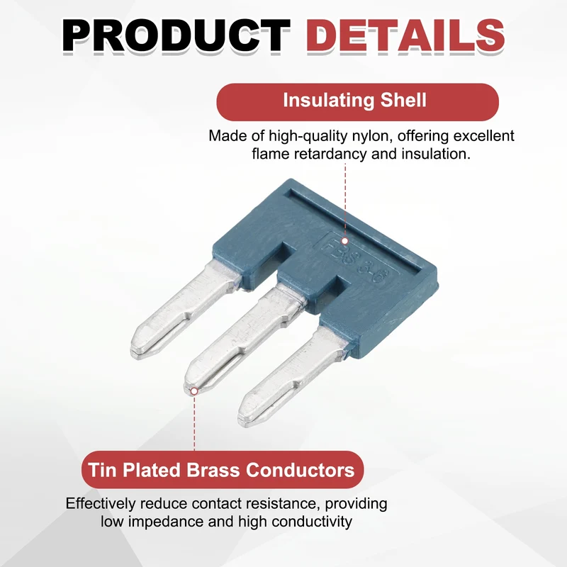 20Pcs FBS3-6 DIN Rail Terminal Block, 3 Position Press-Fit Jumper, Blue