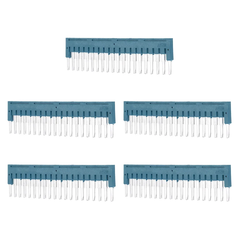 5Pcs FBS20-5 DIN Rail Terminal Block, 20 Position Press-Fit Jumper, Blue