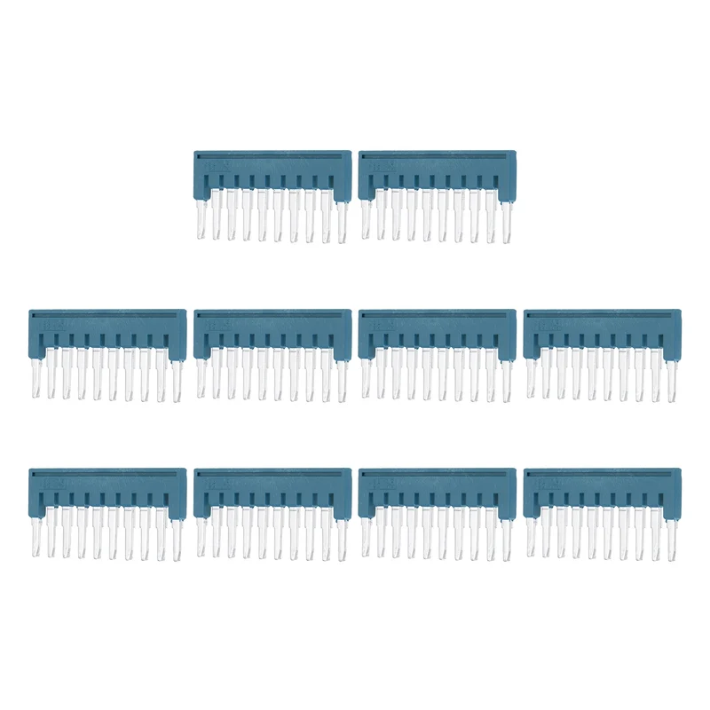 10Pcs FBS10-5 DIN Rail Terminal Block, 10 Position Press-Fit Jumper, Blue