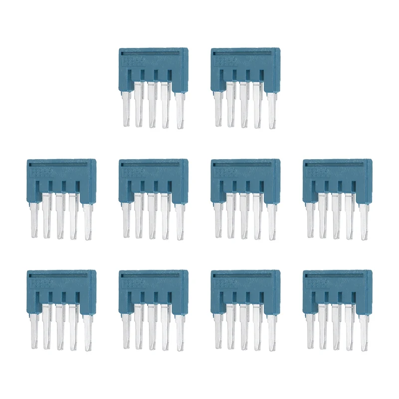 10Pcs FBS5-5 DIN Rail Terminal Block, 5 Position Press-Fit Jumper, Blue