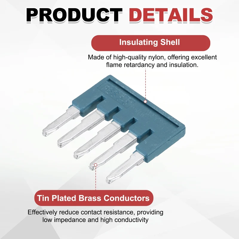 10Pcs FBS5-5 DIN Rail Terminal Block, 5 Position Press-Fit Jumper, Blue