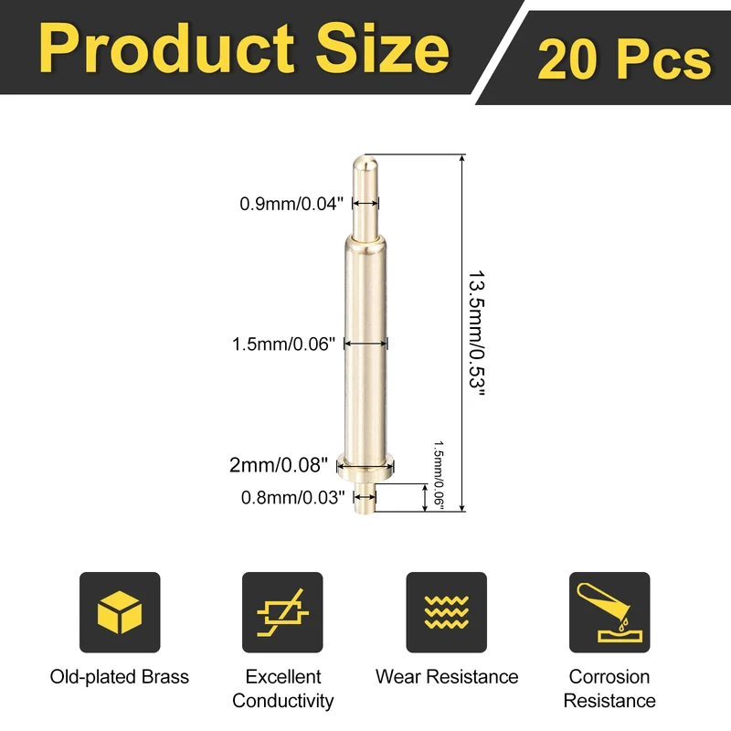 20Pcs 12mm Spring Loaded PogoPins, Test Pin Probes Connector Plug-In Type