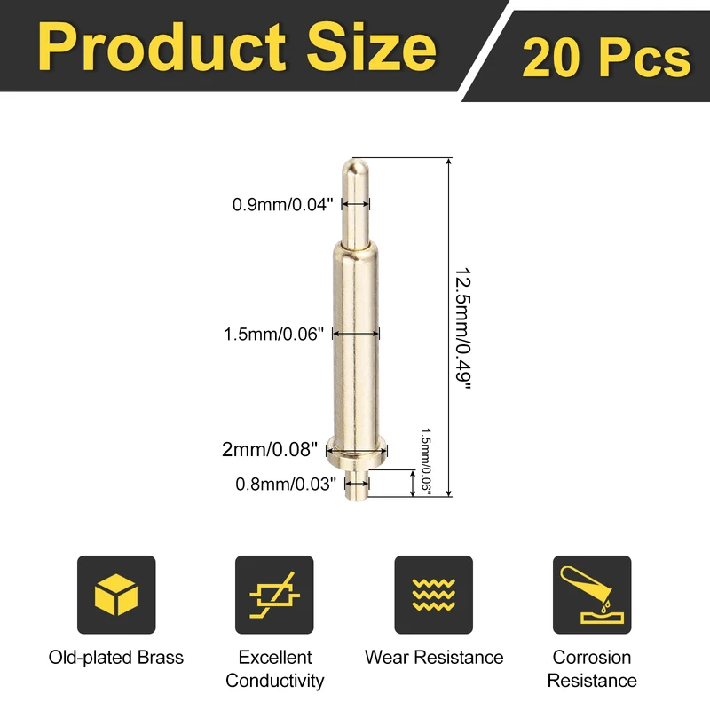 20Pcs 11mm Spring Loaded PogoPins, Test Pin Probes Connector Plug-In Type