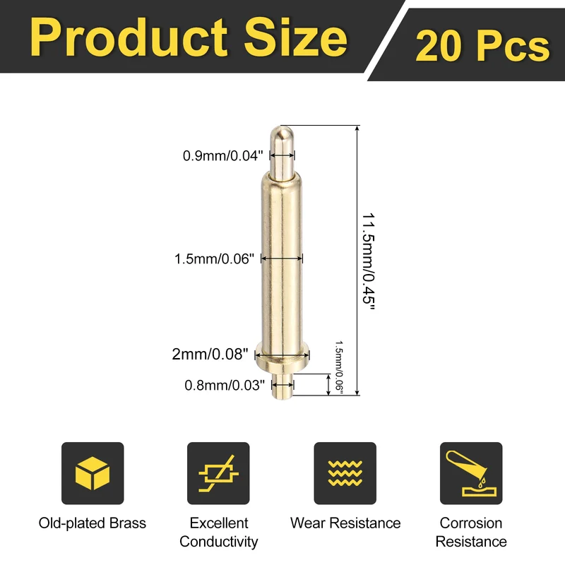 20Pcs 10mm Spring Loaded PogoPins, Test Pin Probes Connector Plug-In Type