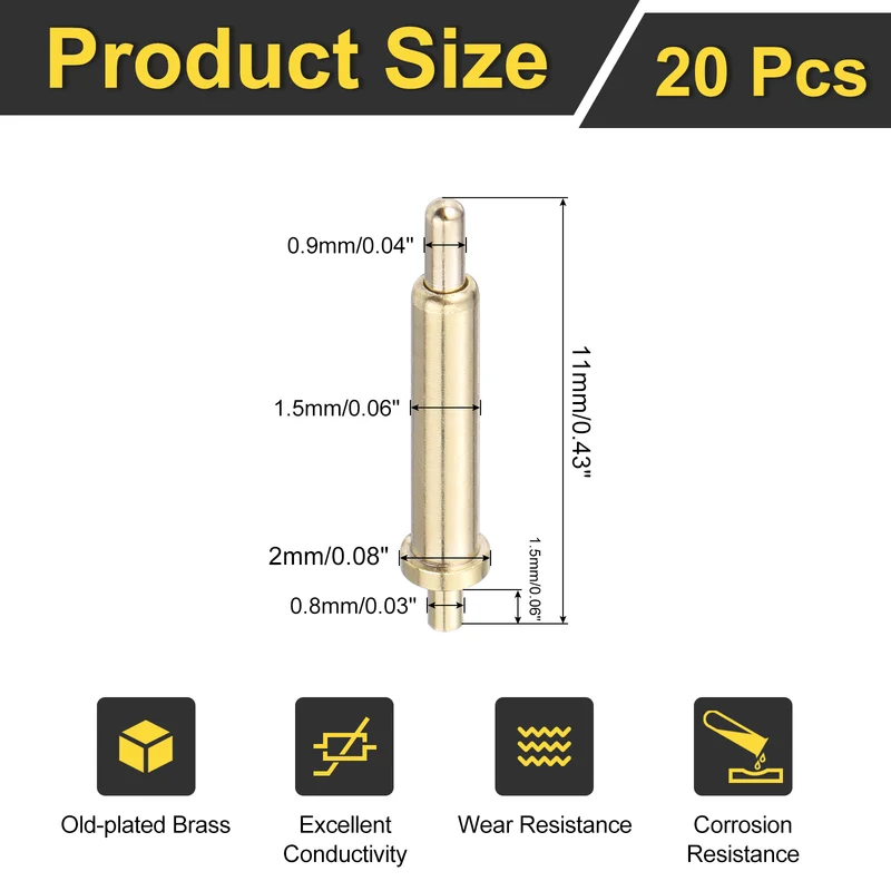 20Pcs 9.5mm Spring Loaded PogoPins, Test Pin Probes Connector Plug-In Type