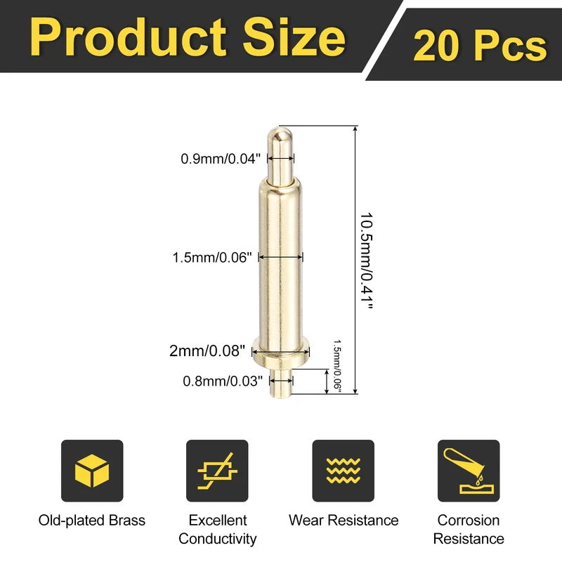 20Pcs 9mm Spring Loaded PogoPins, Test Pin Probes Connector Plug-In Type