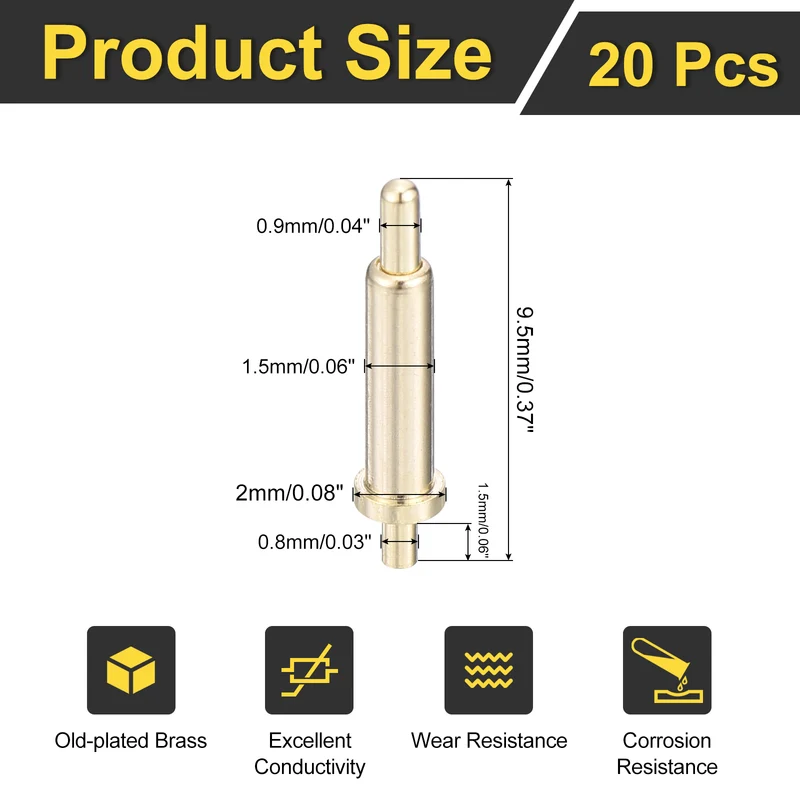 20Pcs 8mm Spring Loaded PogoPins, Test Pin Probes Connector Plug-In Type