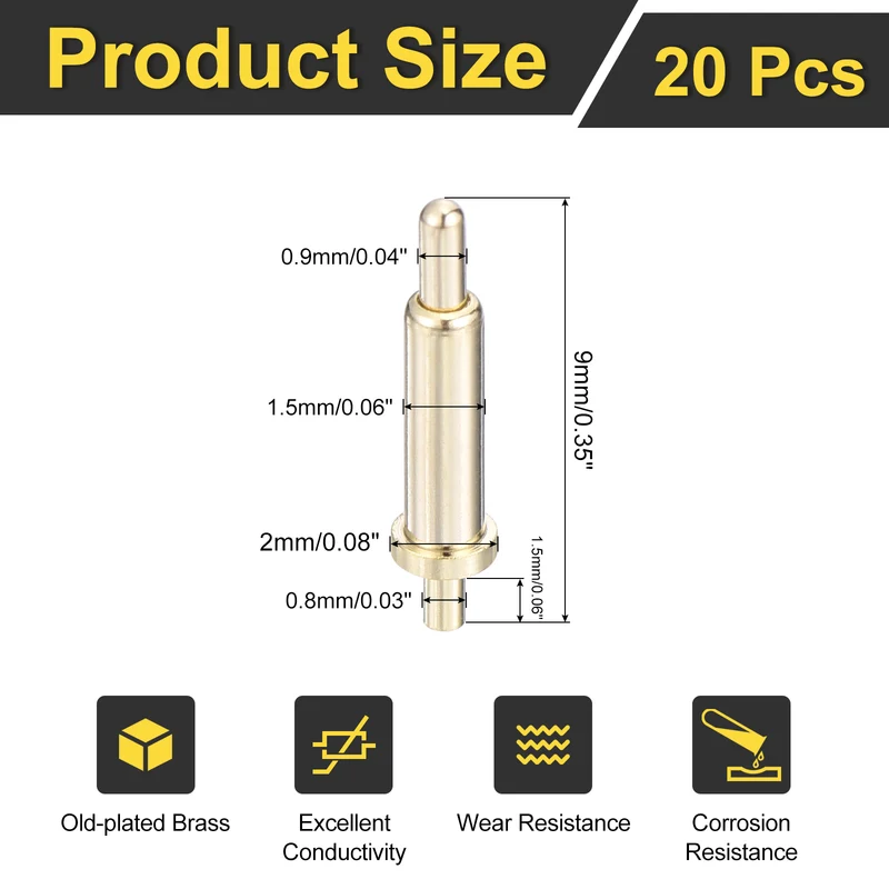 20Pcs 7.5mm Spring Loaded PogoPins, Test Pin Probes Connector Plug-In Type