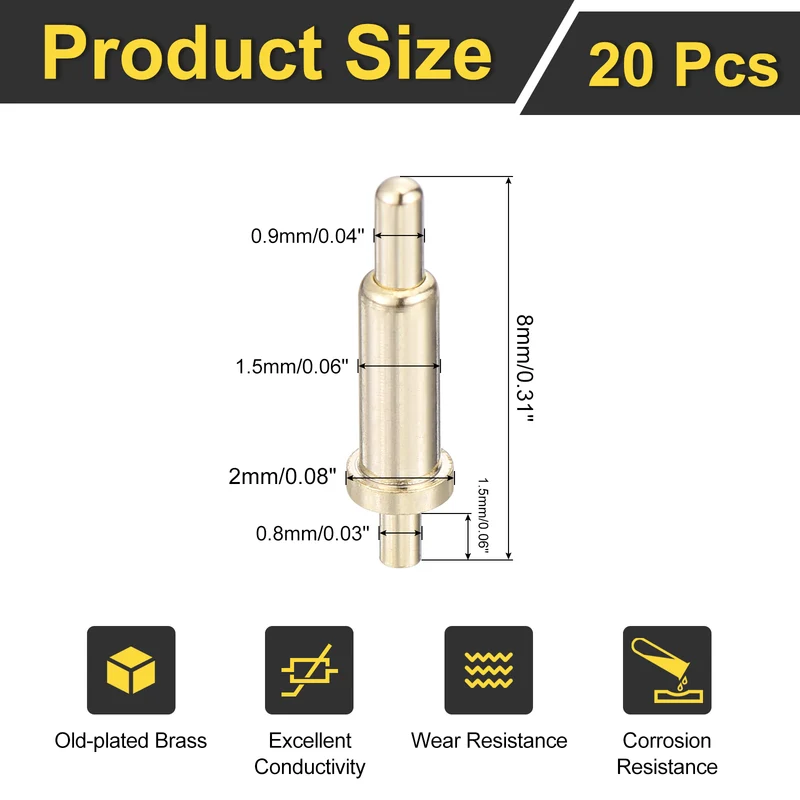 20Pcs 6.5mm Spring Loaded PogoPins, Test Pin Probes Connector Plug-In Type