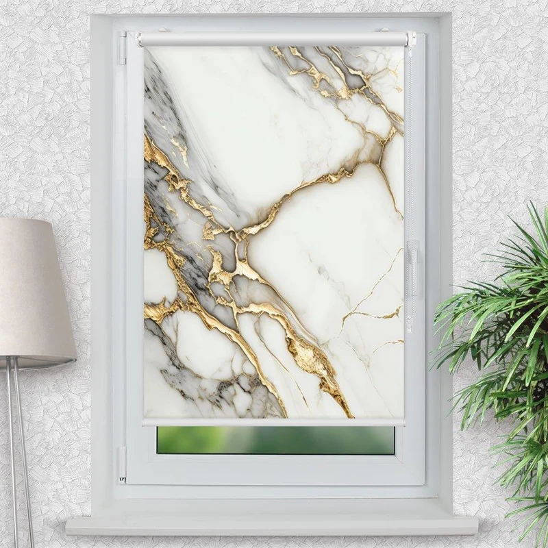 Klemmfix Rollo "Marmor weiss gold" | Motiv-Klemmrollo