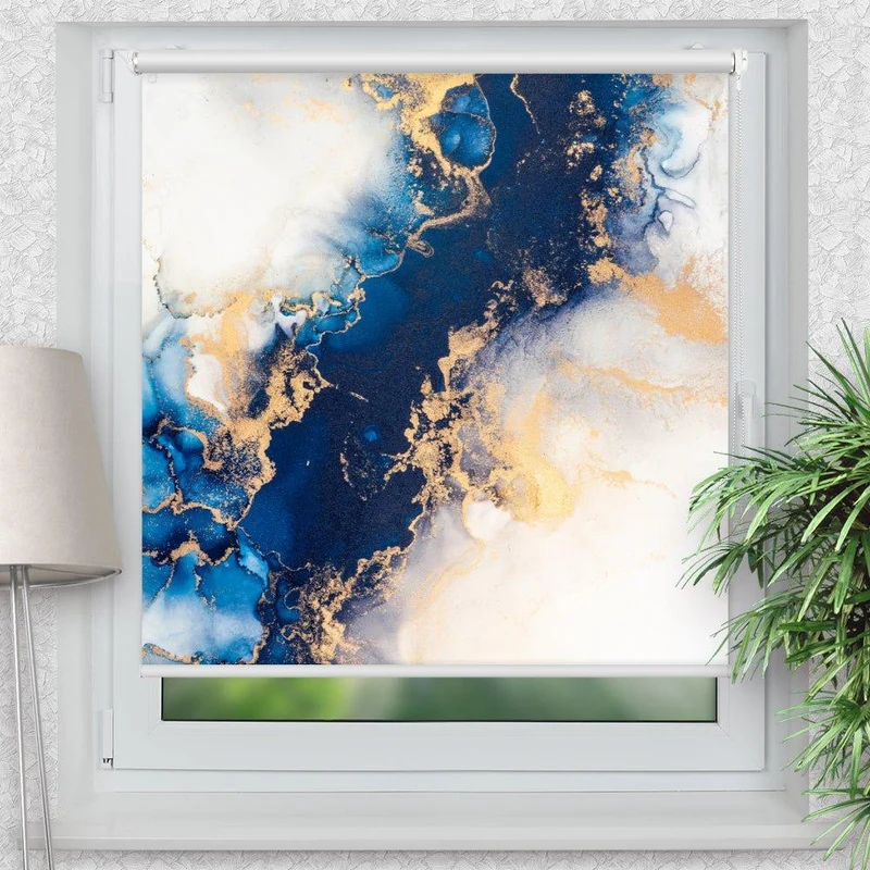 Klemmfix Rollo "Abstrakt blau Marmor" | Motiv-Klemmrollo
