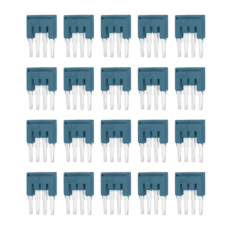 20Pcs FBS4-5 DIN Rail Terminal Block, 4 Position Press-Fit Jumper, Blue
