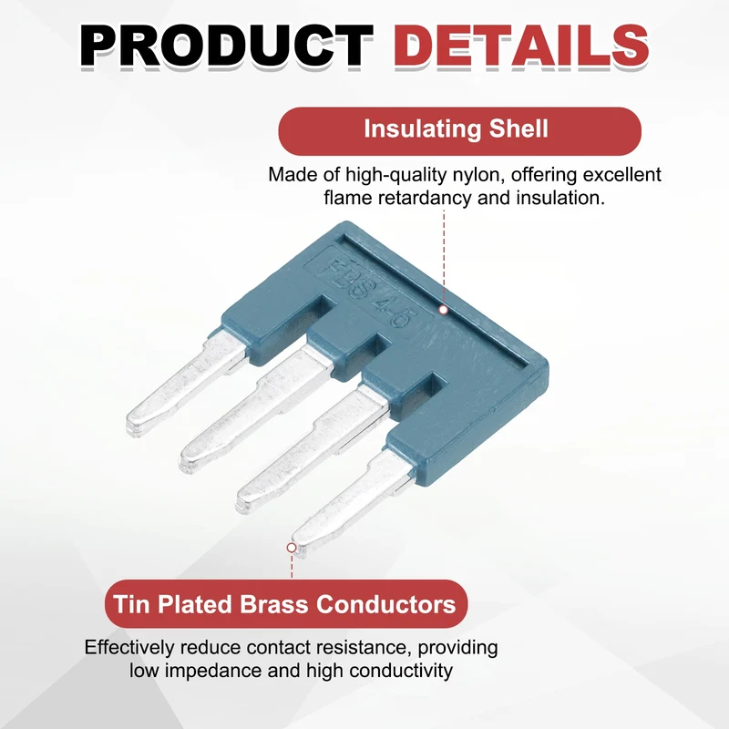 20Pcs FBS4-5 DIN Rail Terminal Block, 4 Position Press-Fit Jumper, Blue