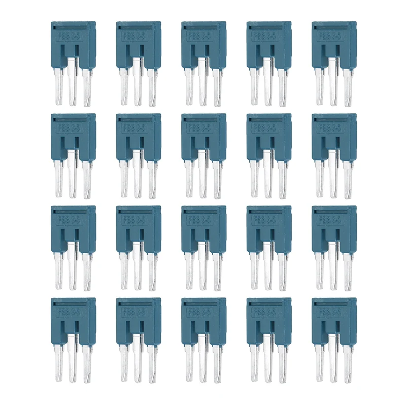 20Pcs FBS3-5 DIN Rail Terminal Block, 3 Position Press-Fit Jumper, Blue