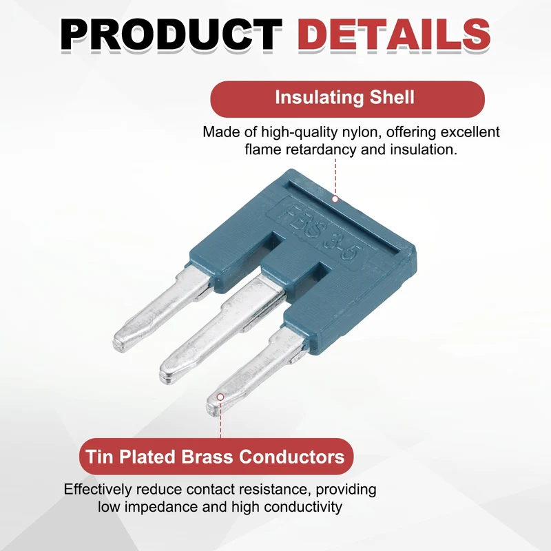 20Pcs FBS3-5 DIN Rail Terminal Block, 3 Position Press-Fit Jumper, Blue