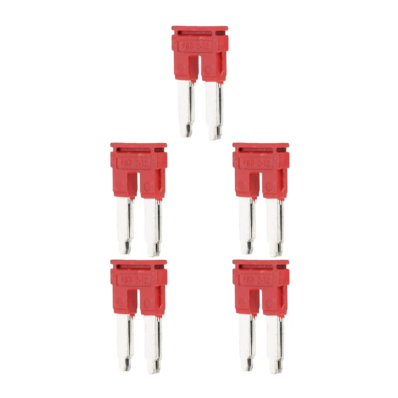 5Pcs FBS2-12 DIN Rail Terminal Block, 2 Position Press-Fit Jumper, Red