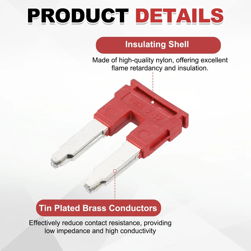 5Pcs FBS2-12 DIN Rail Terminal Block, 2 Position Press-Fit Jumper, Red