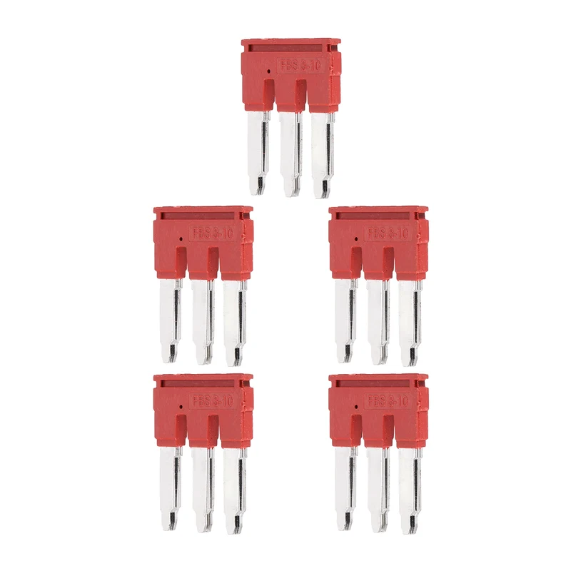 5Pcs FBS3-10 DIN Rail Terminal Block, 3 Position Press-Fit Jumper, Red