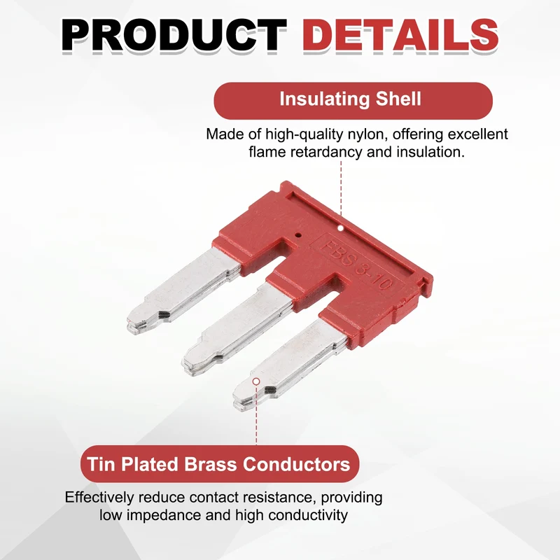 5Pcs FBS3-10 DIN Rail Terminal Block, 3 Position Press-Fit Jumper, Red