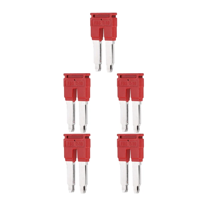 5Pcs FBS2-10 DIN Rail Terminal Block, 2 Position Press-Fit Jumper, Red
